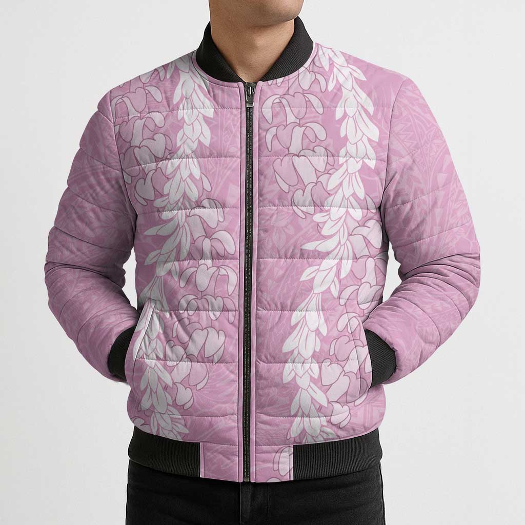 Puakenikeni and Maile Lei Bomber Puffer Jacket Pink Double Strand Lei LT9 - Polynesian Pride