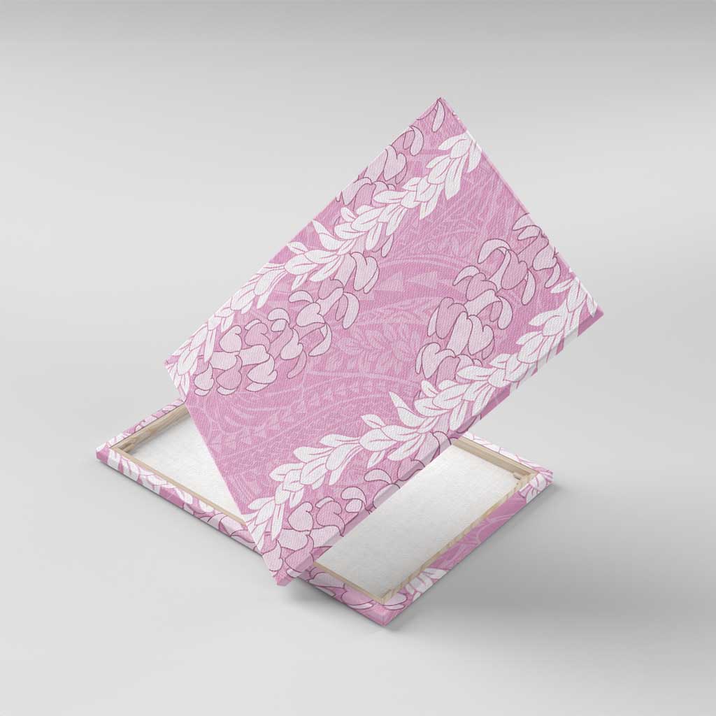 Puakenikeni and Maile Lei Canvas Wall Art Pink Double Strand Lei LT9 With Frame Pink - Polynesian Pride