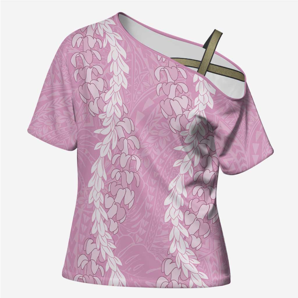 Puakenikeni and Maile Lei Cross Shoulder Shirt Pink Double Strand Lei LT9 Female Pink - Polynesian Pride