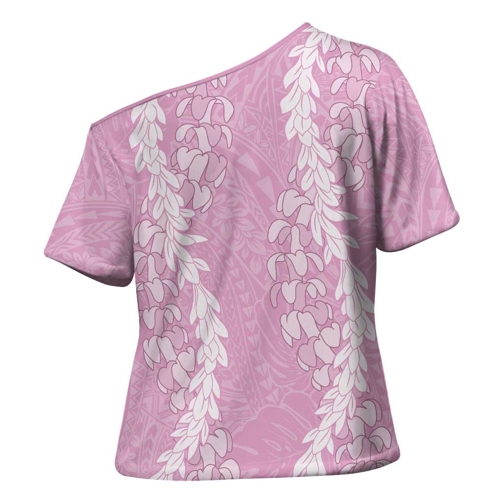 Puakenikeni and Maile Lei Cross Shoulder Shirt Pink Double Strand Lei LT9 - Polynesian Pride