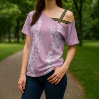 Puakenikeni and Maile Lei Cross Shoulder Shirt Pink Double Strand Lei LT9 - Polynesian Pride