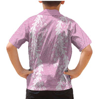 Puakenikeni and Maile Lei Family Matching Mermaid Dress and Hawaiian Shirt Pink Double Strand Lei