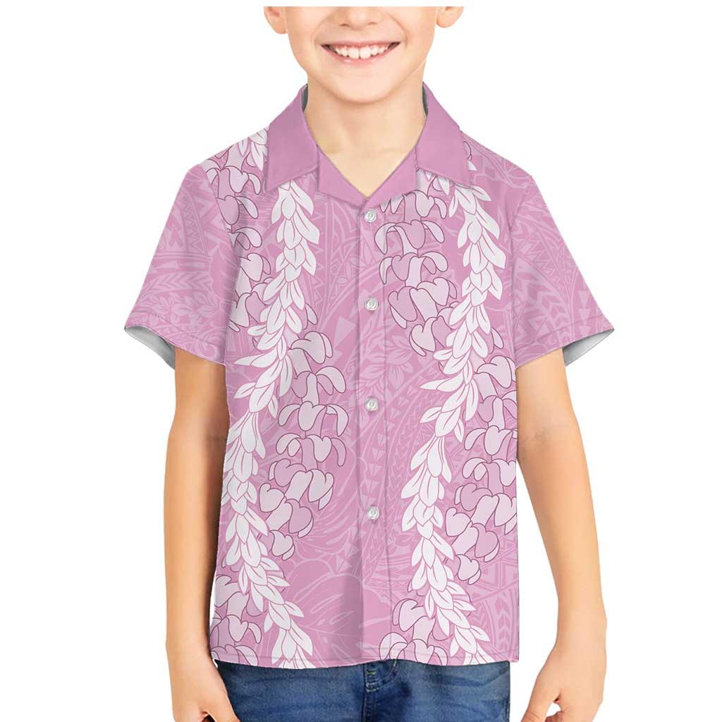 Puakenikeni and Maile Lei Family Matching Mermaid Dress and Hawaiian Shirt Pink Double Strand Lei