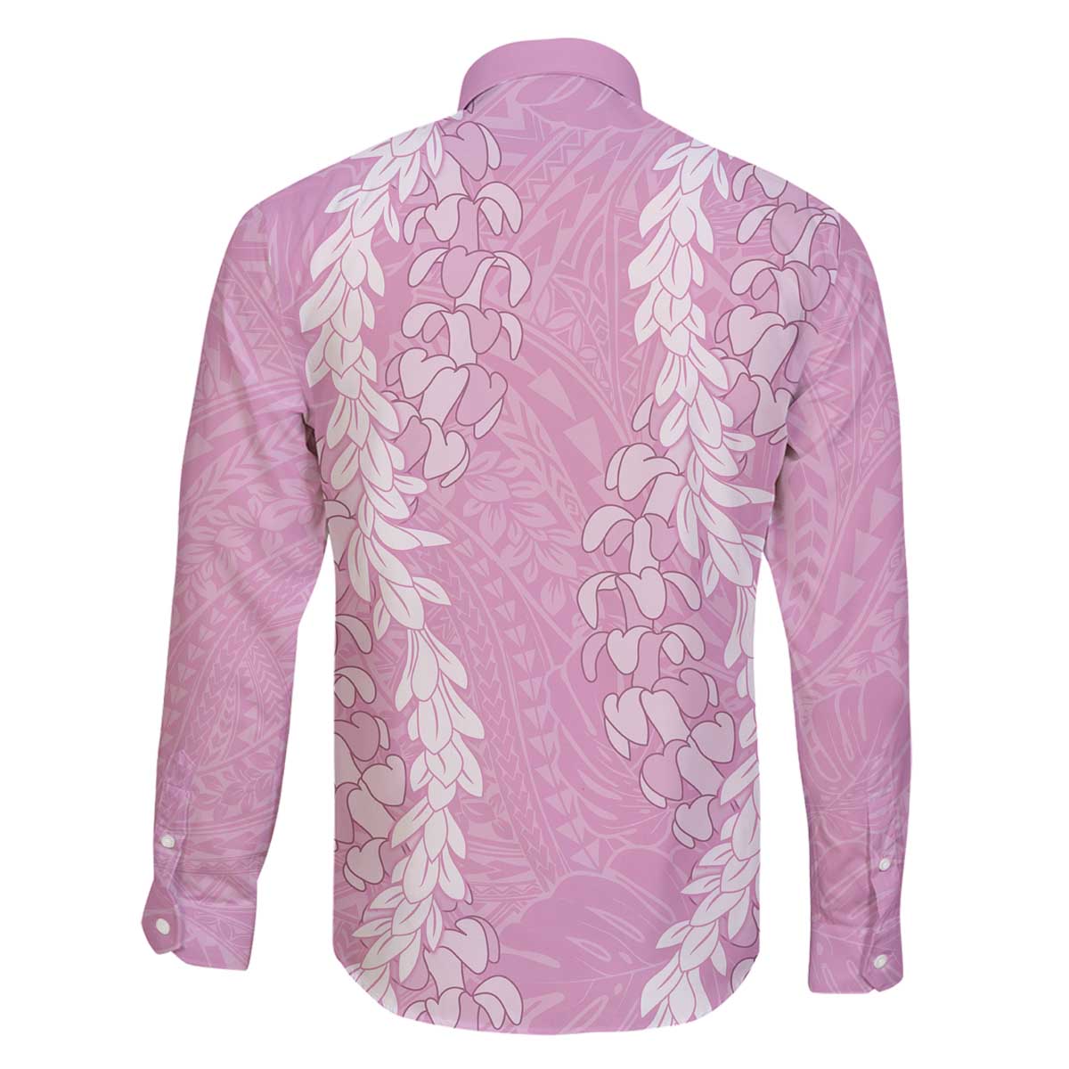 Puakenikeni and Maile Lei Family Matching Off The Shoulder Long Sleeve Dress and Hawaiian Shirt Pink Double Strand Lei