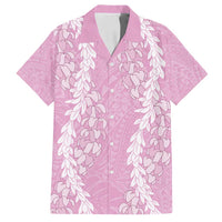 Puakenikeni and Maile Lei Family Matching Off Shoulder Short Dress and Hawaiian Shirt Pink Double Strand Lei LT9 Dad's Shirt - Short Sleeve Pink - Polynesian Pride