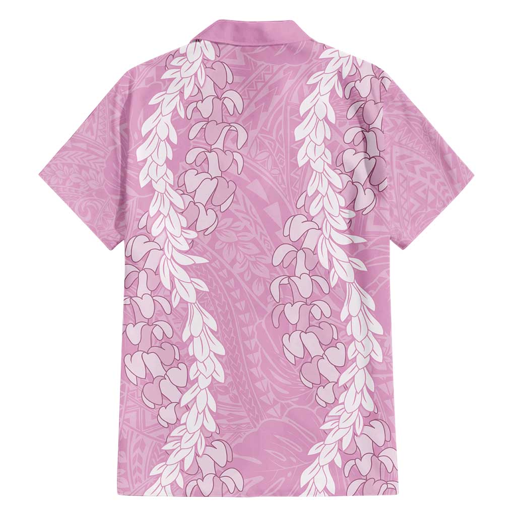 Puakenikeni and Maile Lei Family Matching Off Shoulder Short Dress and Hawaiian Shirt Pink Double Strand Lei LT9 - Polynesian Pride