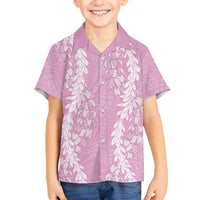 Puakenikeni and Maile Lei Family Matching Puletasi and Hawaiian Shirt Pink Double Strand Lei