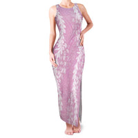 Puakenikeni and Maile Lei Family Matching Tank Maxi Dress and Hawaiian Shirt Pink Double Strand Lei