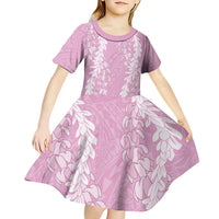 Puakenikeni and Maile Lei Kid Short Sleeve Dress Pink Double Strand Lei LT9 - Polynesian Pride