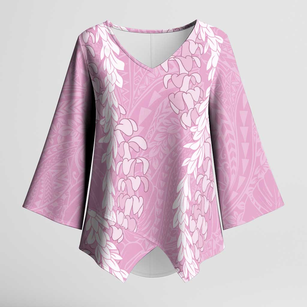 Puakenikeni and Maile Lei Kimono Sleeve Blouse Pink Double Strand Lei LT9 Female Pink - Polynesian Pride