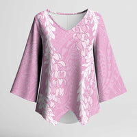 Puakenikeni and Maile Lei Kimono Sleeve Blouse Pink Double Strand Lei LT9 Female Pink - Polynesian Pride