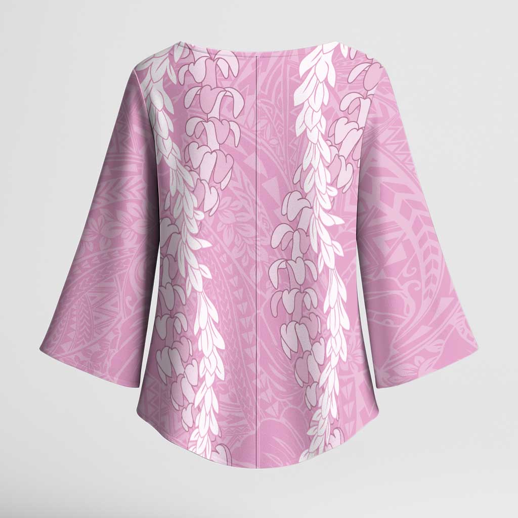 Puakenikeni and Maile Lei Kimono Sleeve Blouse Pink Double Strand Lei LT9 - Polynesian Pride