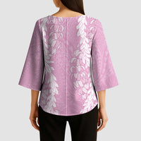 Puakenikeni and Maile Lei Kimono Sleeve Blouse Pink Double Strand Lei LT9 - Polynesian Pride