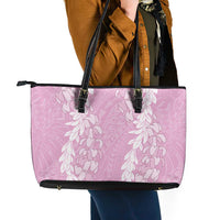 Puakenikeni and Maile Lei Leather Tote Bag Pink Double Strand Lei