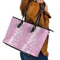 Puakenikeni and Maile Lei Leather Tote Bag Pink Double Strand Lei