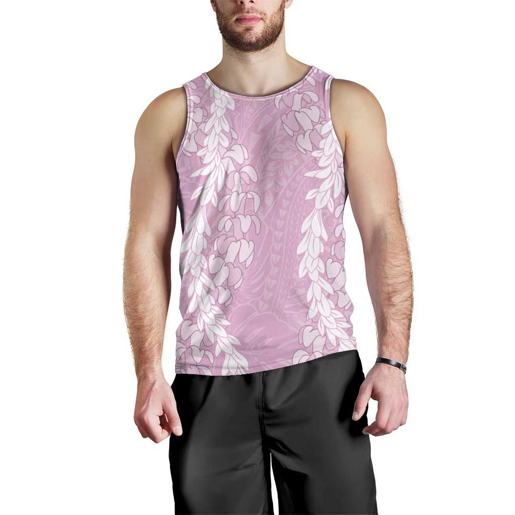 Puakenikeni and Maile Lei Men Tank Top Pink Double Strand Lei LT9 - Polynesian Pride
