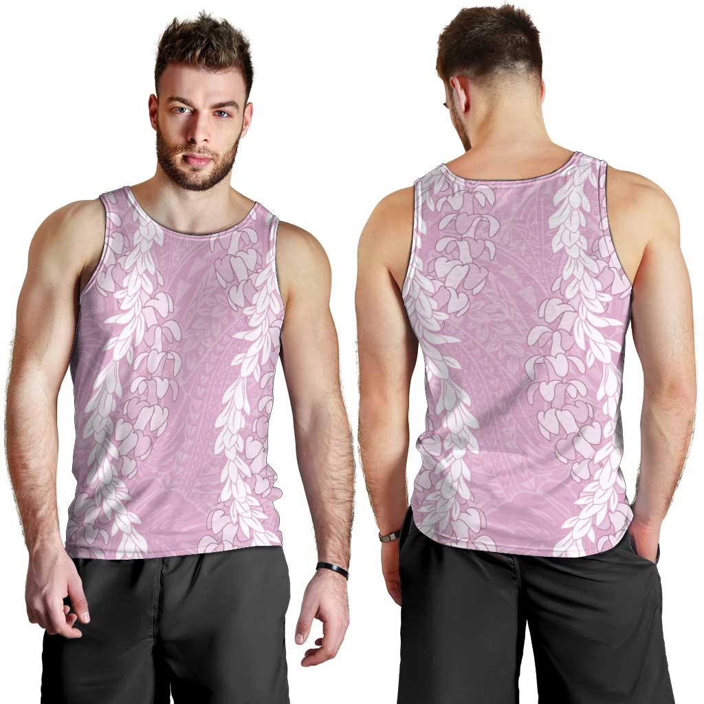Puakenikeni and Maile Lei Men Tank Top Pink Double Strand Lei LT9 - Polynesian Pride