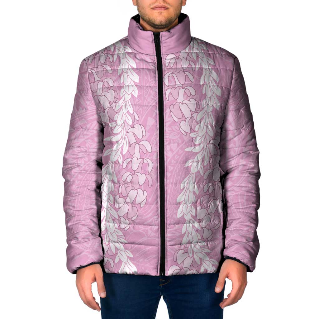 Puakenikeni and Maile Lei Padded Jacket Pink Double Strand Lei LT9 Men Pink - Polynesian Pride
