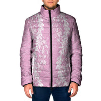 Puakenikeni and Maile Lei Padded Jacket Pink Double Strand Lei LT9 Men Pink - Polynesian Pride
