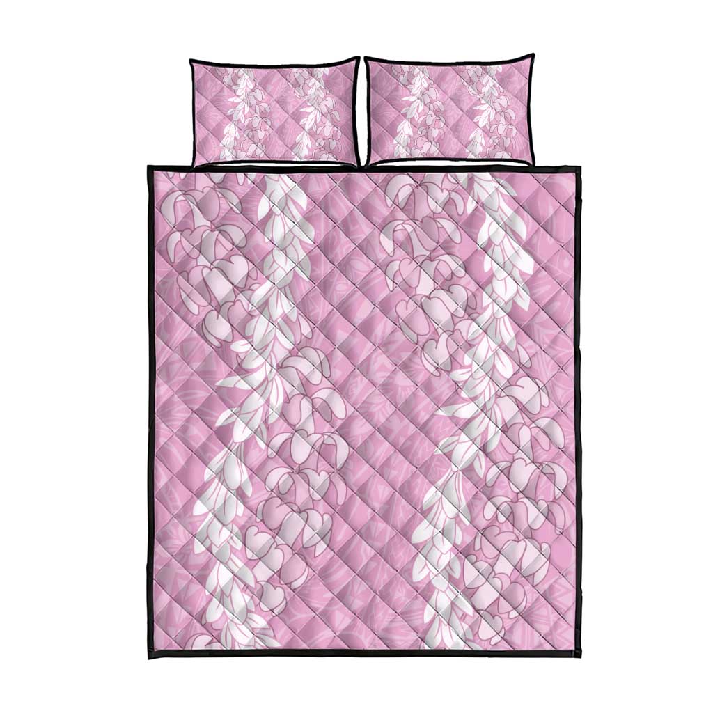Puakenikeni and Maile Lei Quilt Bed Set Pink Double Strand Lei LT9 - Polynesian Pride