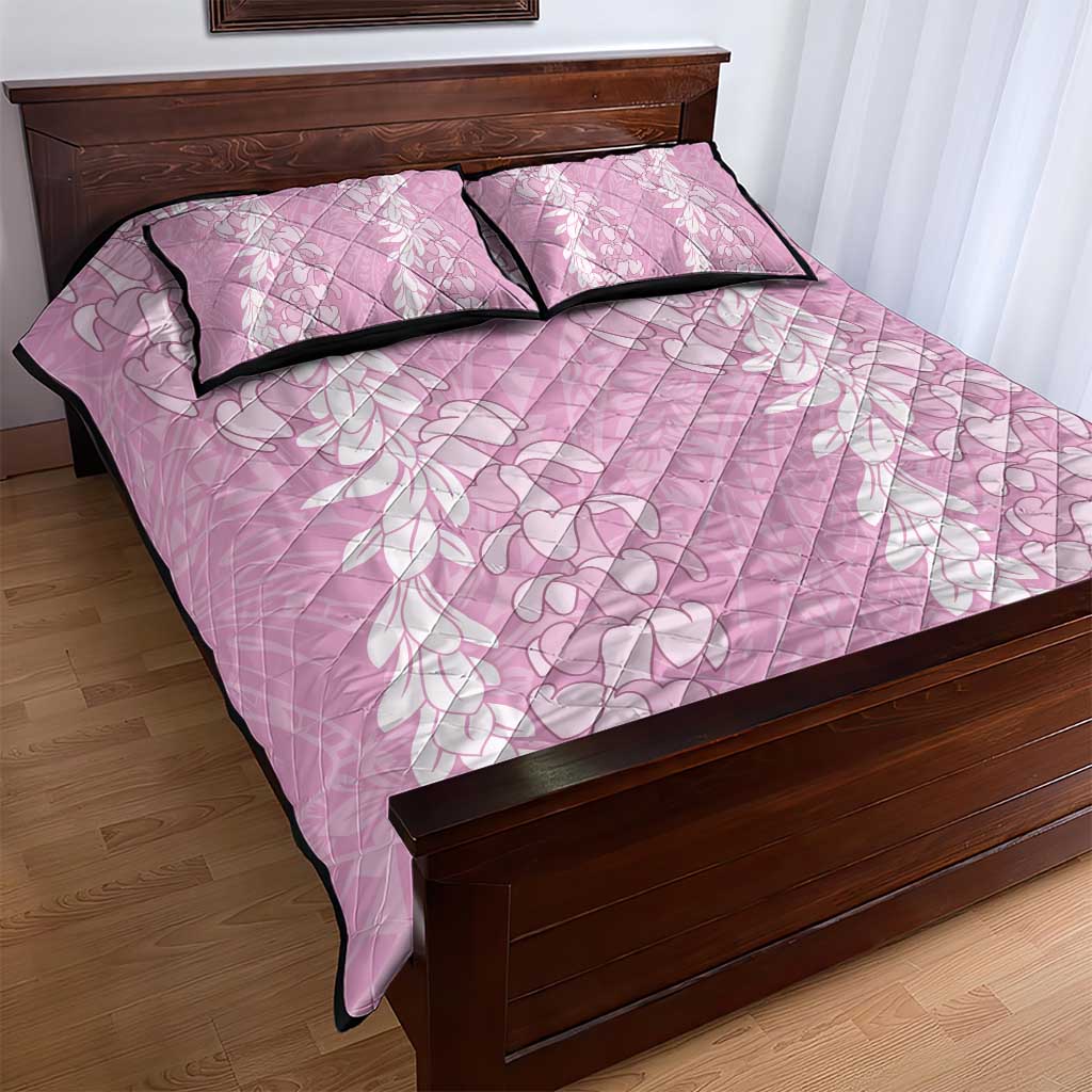 Puakenikeni and Maile Lei Quilt Bed Set Pink Double Strand Lei LT9 - Polynesian Pride
