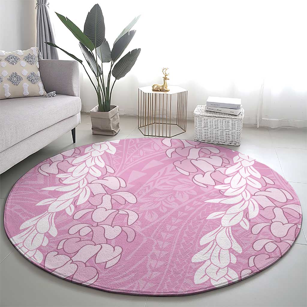 Puakenikeni and Maile Lei Round Carpet Pink Double Strand Lei