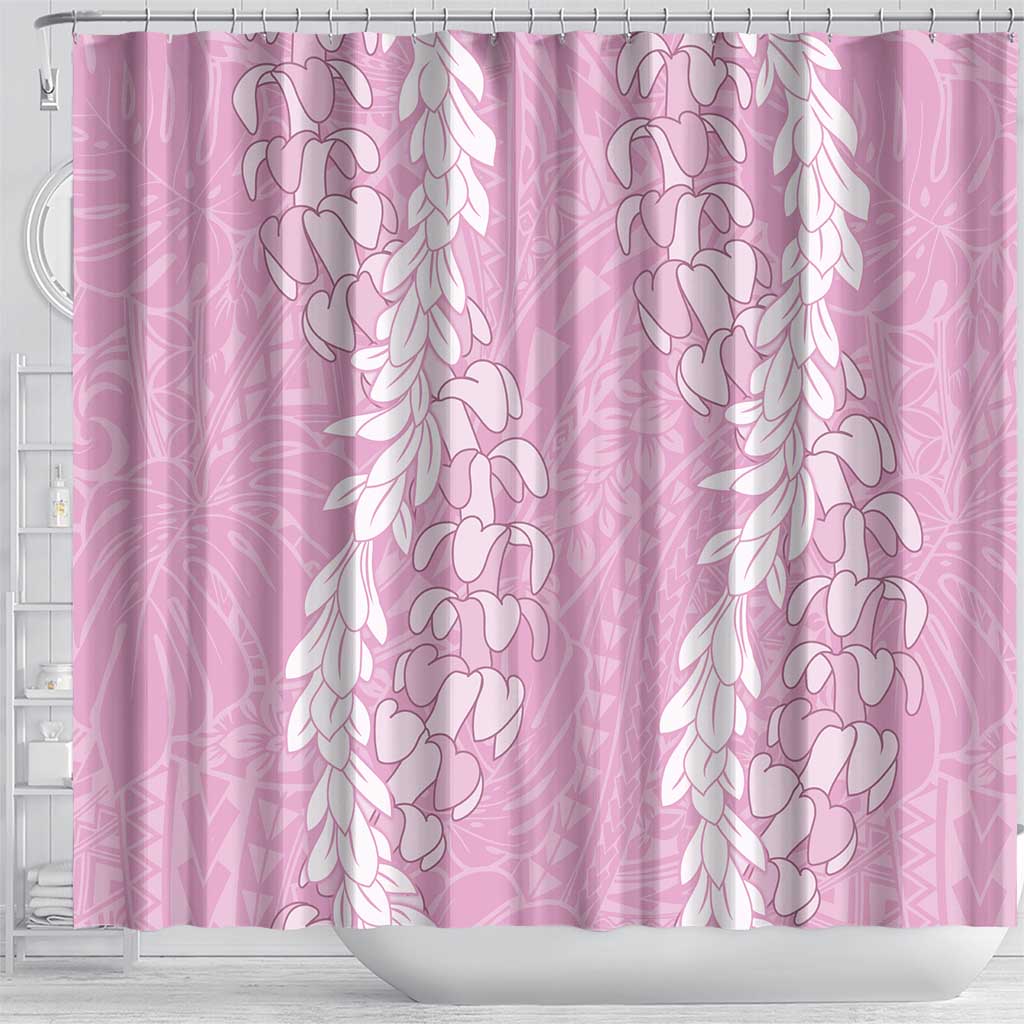 Puakenikeni and Maile Lei Shower Curtain Pink Double Strand Lei