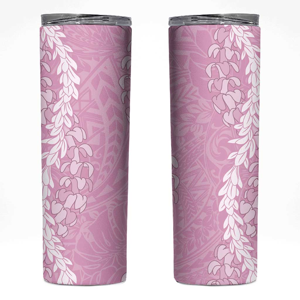 Puakenikeni and Maile Lei Skinny Tumbler Pink Double Strand Lei