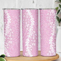 Puakenikeni and Maile Lei Skinny Tumbler Pink Double Strand Lei