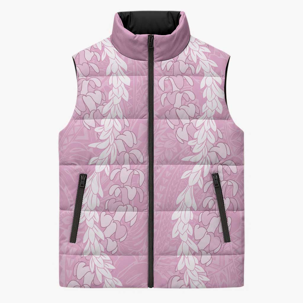 Puakenikeni and Maile Lei Sleeveless Puffer Jacket Pink Double Strand Lei LT9 Unisex Pink - Polynesian Pride