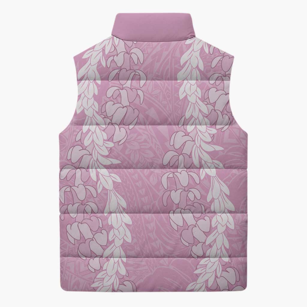 Puakenikeni and Maile Lei Sleeveless Puffer Jacket Pink Double Strand Lei LT9 - Polynesian Pride