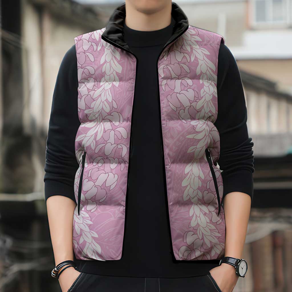 Puakenikeni and Maile Lei Sleeveless Puffer Jacket Pink Double Strand Lei LT9 - Polynesian Pride