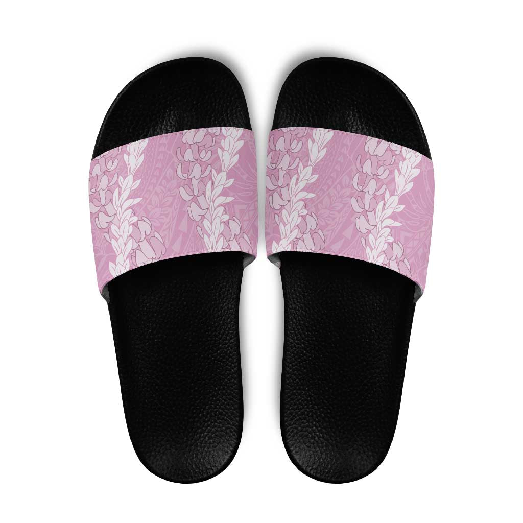 Puakenikeni and Maile Lei Slide Sandals Pink Double Strand Lei - Polynesian Pride