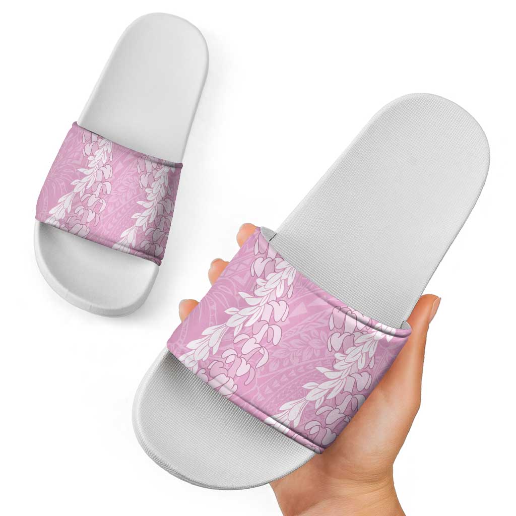 Puakenikeni and Maile Lei Slide Sandals Pink Double Strand Lei - Polynesian Pride