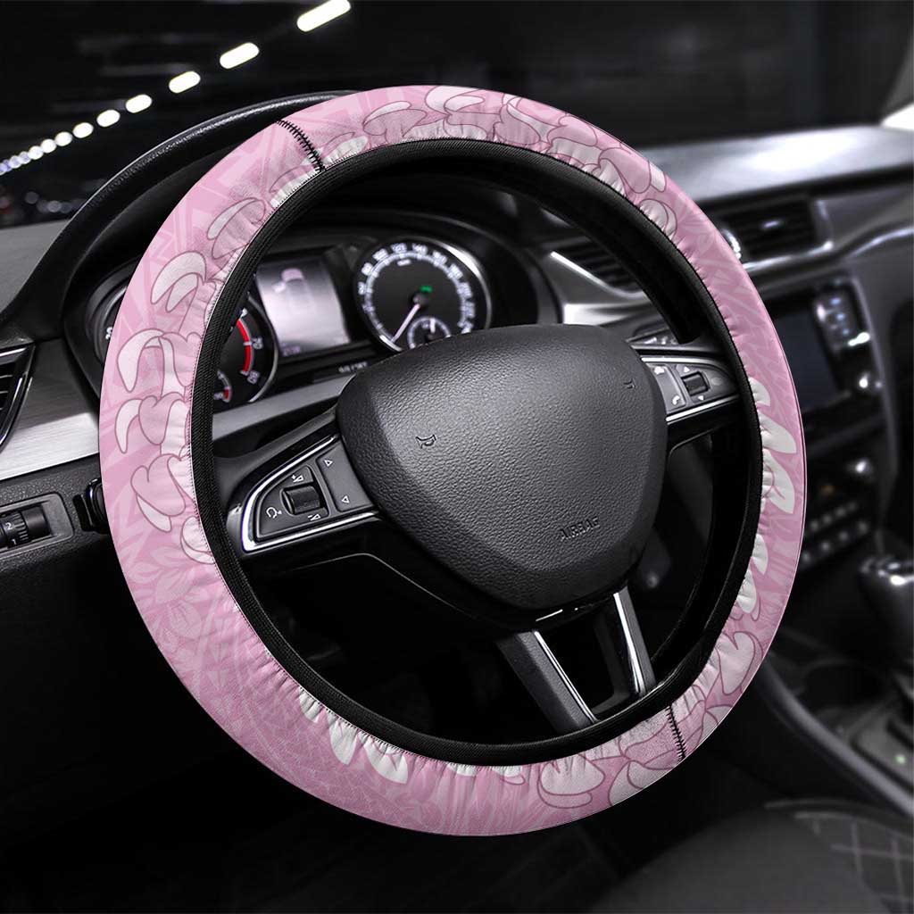 Puakenikeni and Maile Lei Steering Wheel Cover Pink Double Strand Lei LT9 Universal Fit Pink - Polynesian Pride