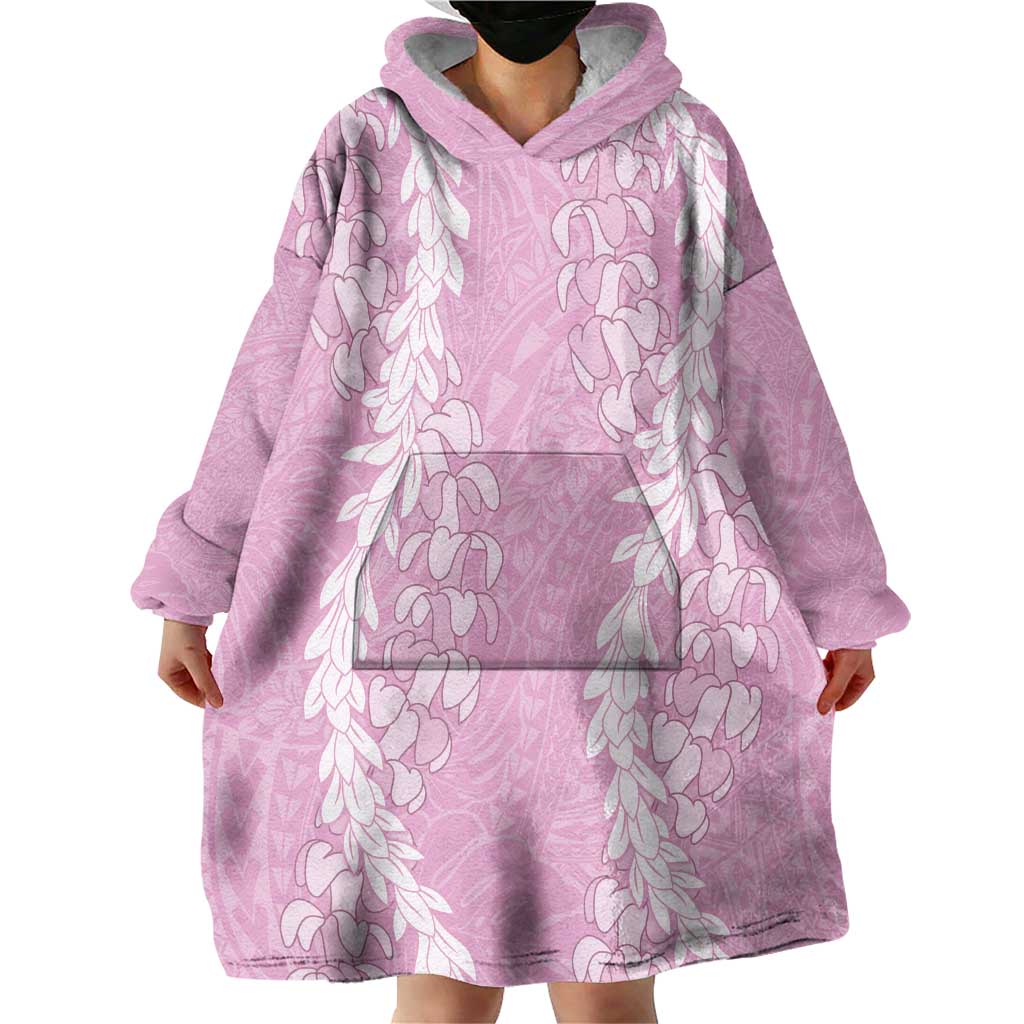 Puakenikeni and Maile Lei Wearable Blanket Hoodie Pink Double Strand Lei LT9 - Polynesian Pride