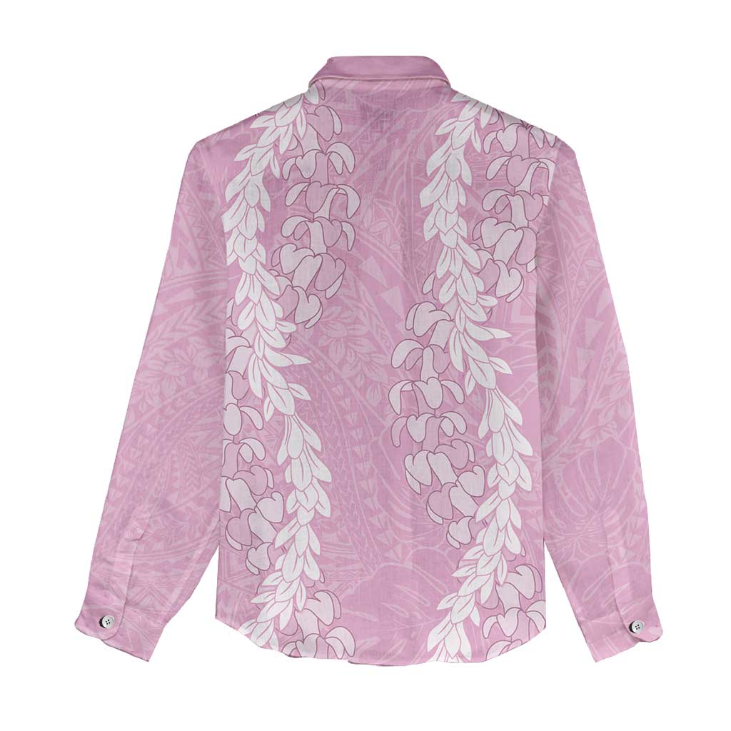 Puakenikeni and Maile Lei Women Casual Shirt Pink Double Strand Lei