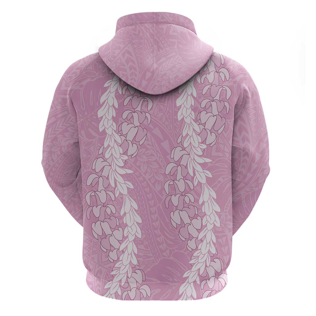Puakenikeni and Maile Lei Zip Hoodie Pink Double Strand Lei