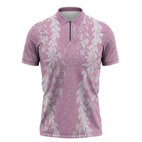 Puakenikeni and Maile Lei Zipper Polo Shirt Pink Double Strand Lei - Polynesian Pride