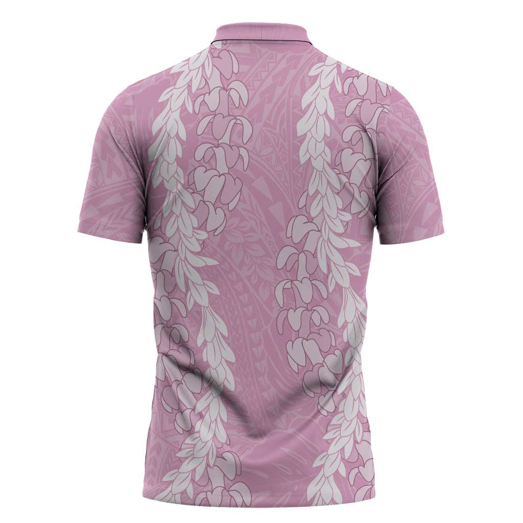 Puakenikeni and Maile Lei Zipper Polo Shirt Pink Double Strand Lei - Polynesian Pride