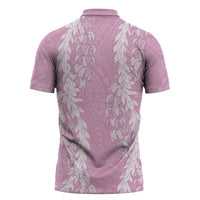 Puakenikeni and Maile Lei Zipper Polo Shirt Pink Double Strand Lei - Polynesian Pride