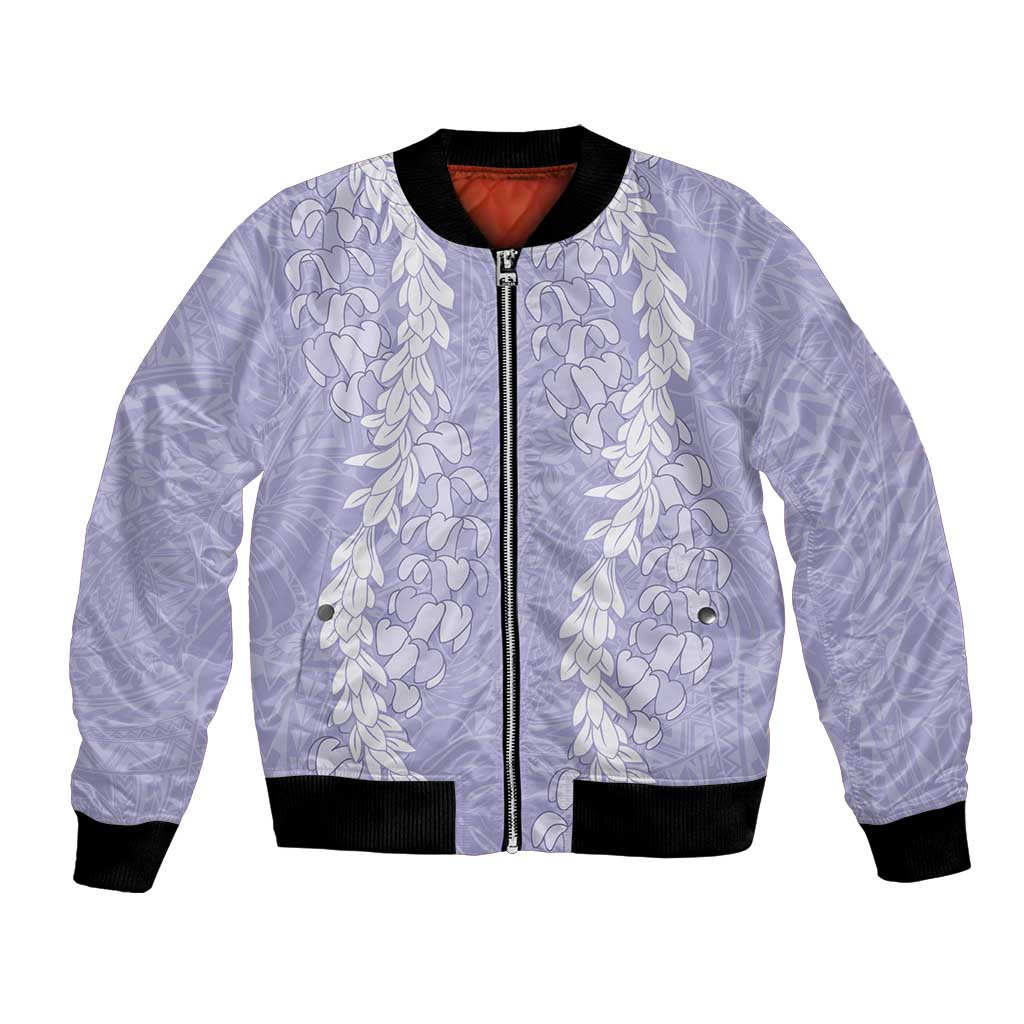 Puakenikeni and Maile Lei Bomber Jacket Purple Double Strand Lei