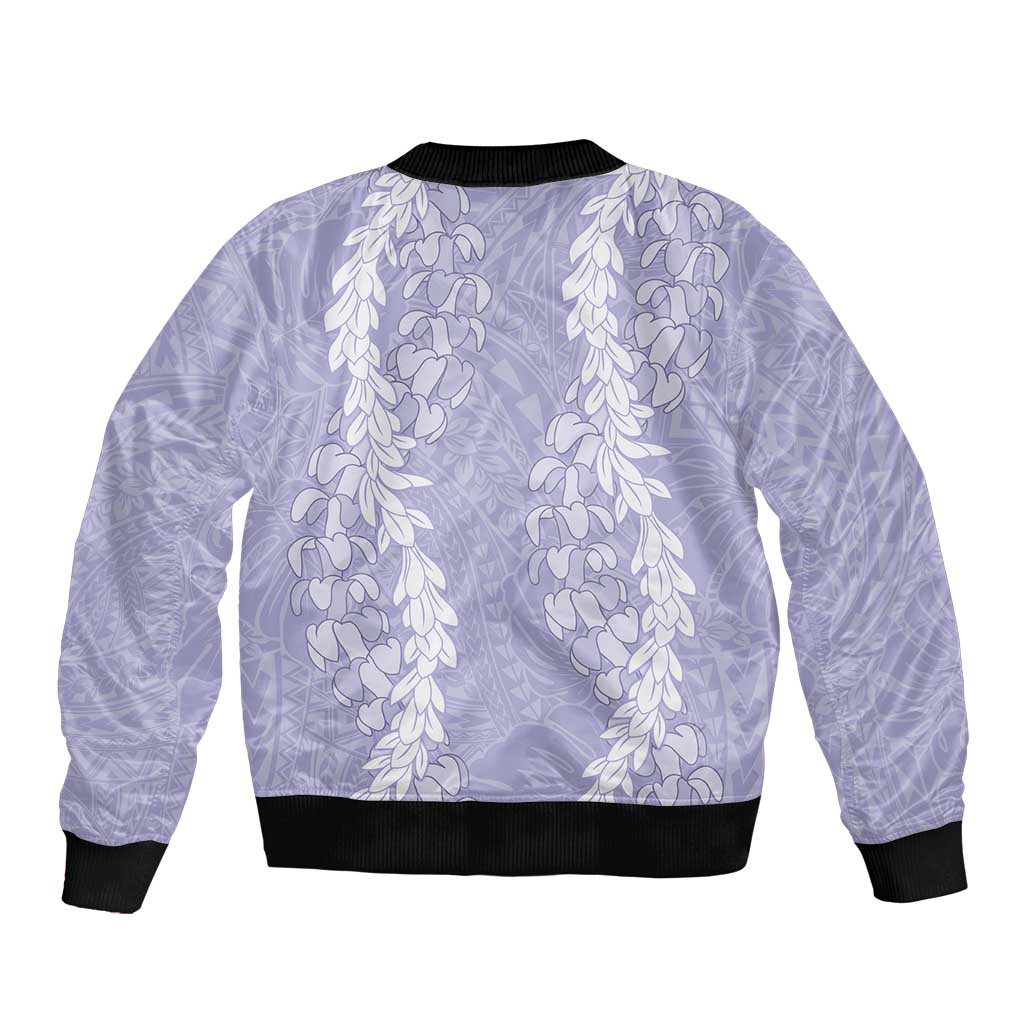 Puakenikeni and Maile Lei Bomber Jacket Purple Double Strand Lei
