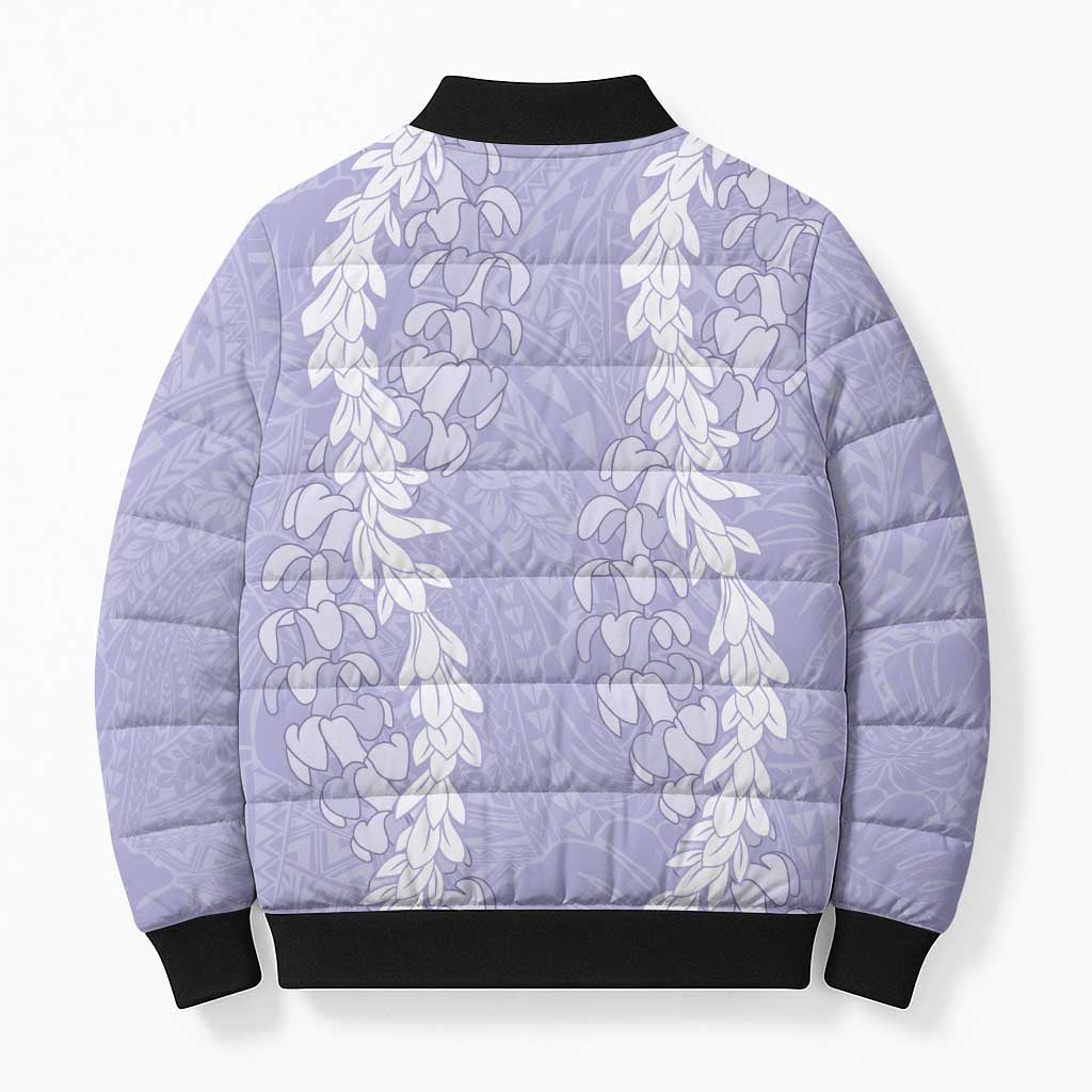 Puakenikeni and Maile Lei Bomber Puffer Jacket Purple Double Strand Lei LT9 - Polynesian Pride