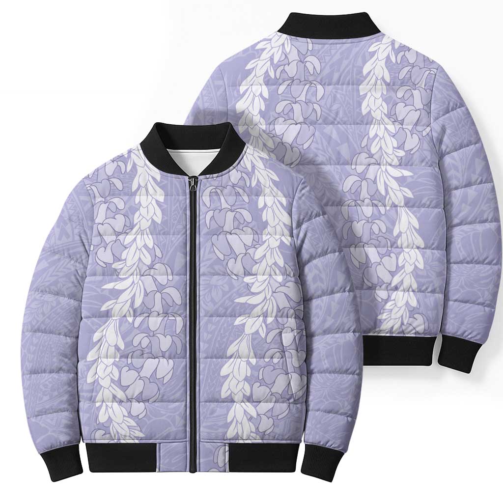 Puakenikeni and Maile Lei Bomber Puffer Jacket Purple Double Strand Lei LT9 - Polynesian Pride