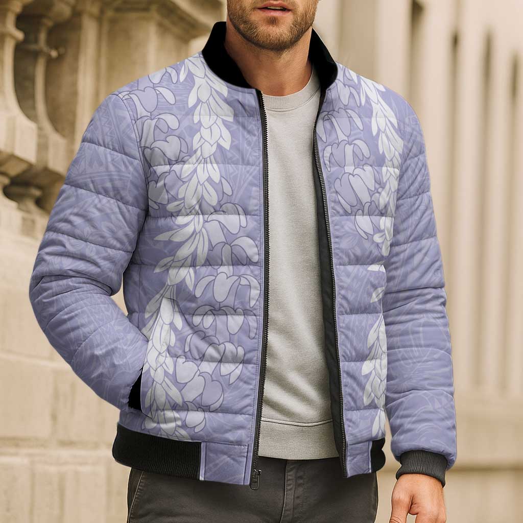 Puakenikeni and Maile Lei Bomber Puffer Jacket Purple Double Strand Lei LT9 - Polynesian Pride