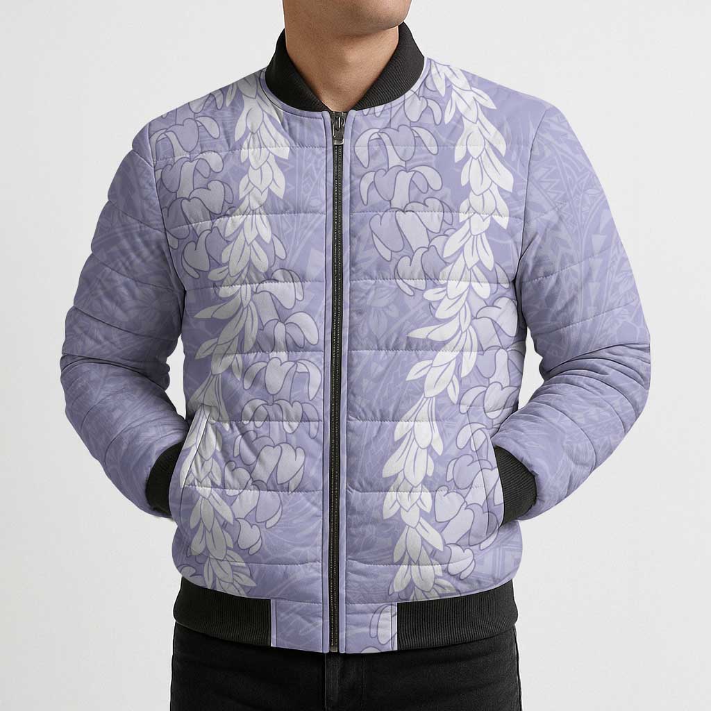 Puakenikeni and Maile Lei Bomber Puffer Jacket Purple Double Strand Lei LT9 - Polynesian Pride