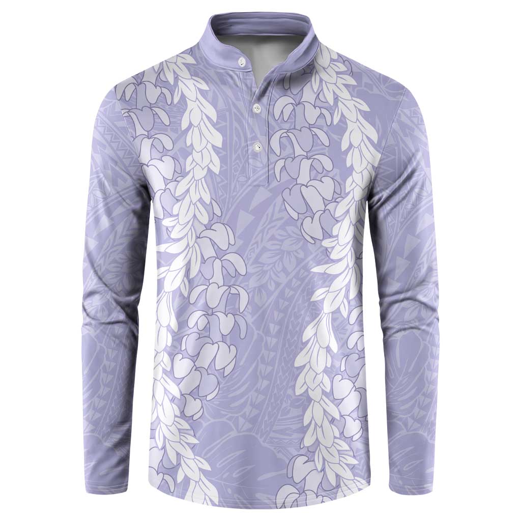 Puakenikeni and Maile Lei Button Sweatshirt Purple Double Strand Lei LT9 Purple - Polynesian Pride