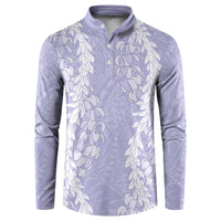 Puakenikeni and Maile Lei Button Sweatshirt Purple Double Strand Lei LT9 Purple - Polynesian Pride