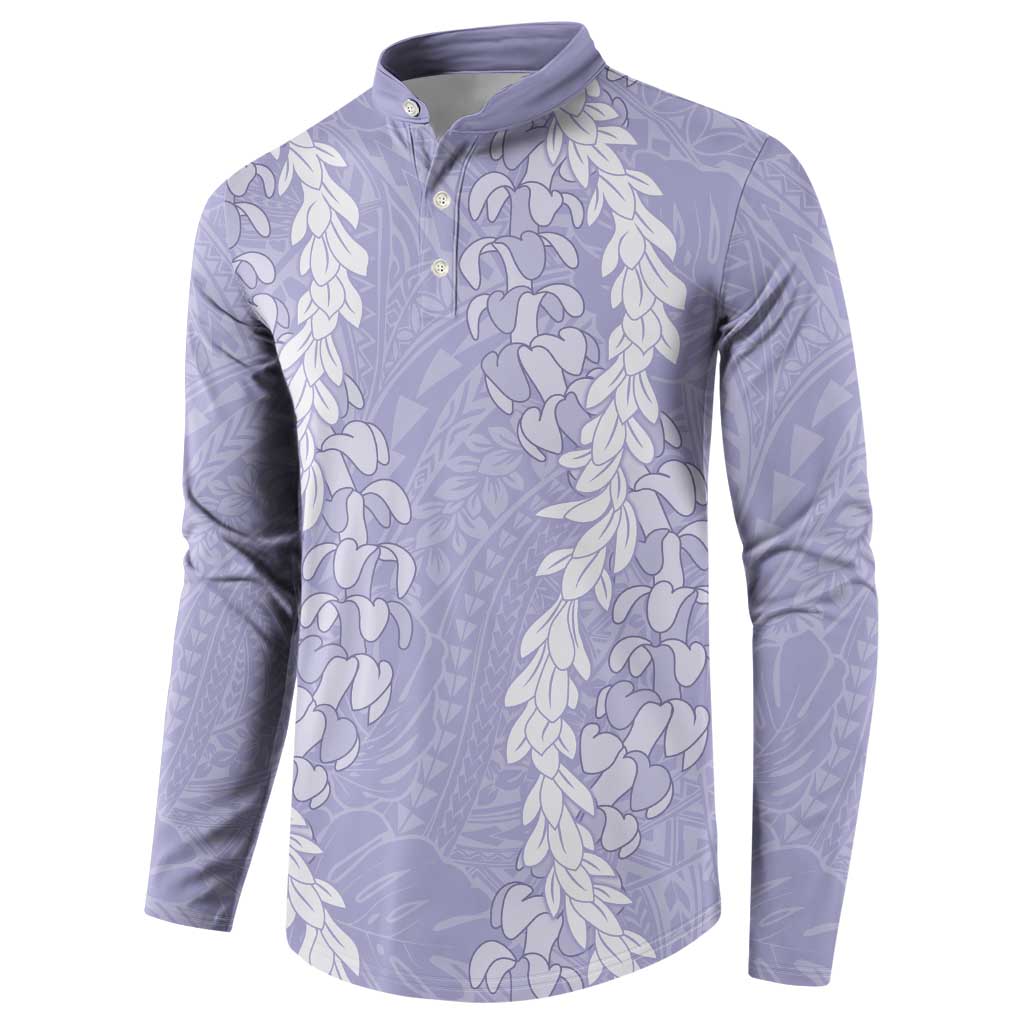 Puakenikeni and Maile Lei Button Sweatshirt Purple Double Strand Lei LT9 - Polynesian Pride